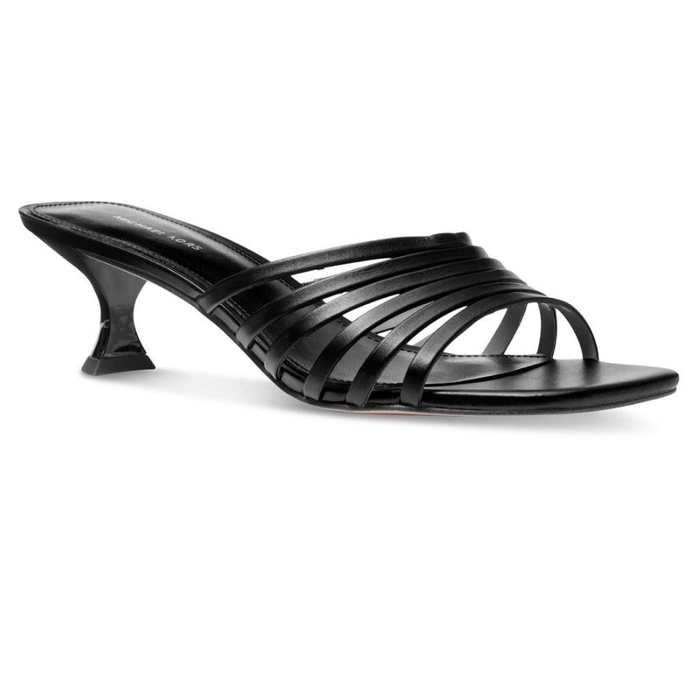 MICHAEL Michael Kors Women's Haisley Kitten Heel Sandals- Black Leather-Size 9.5